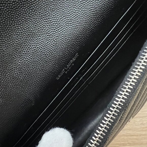 Saint Laurent Black Grain De Poudre Matelasse Chevron Monogram Envelope Chain Wa - Picture 9 of 10